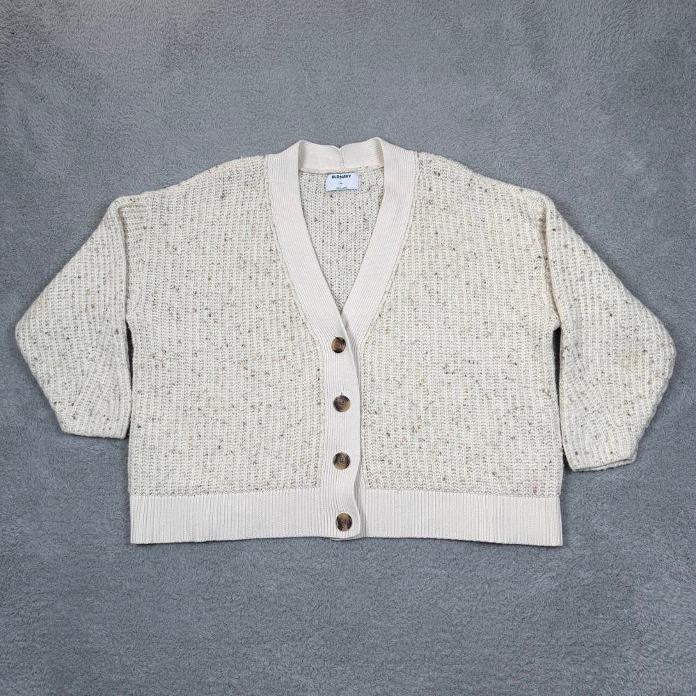 Old‎ Navy Womens 2X Cream Speckled Chunky Ribbed Knit Button Cardigan Sweater